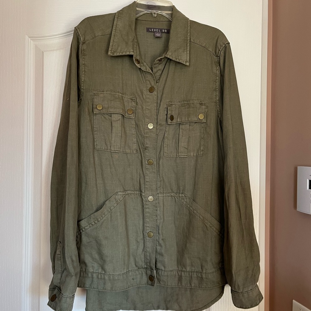 Level 99 Lenin Green Blouse Relaxed Fit